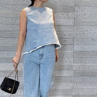 裾フリンジバックオープンデニムブラウス
