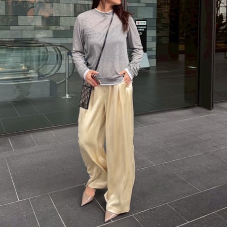 サテンハイウエストストレートパンツ(イエロー)