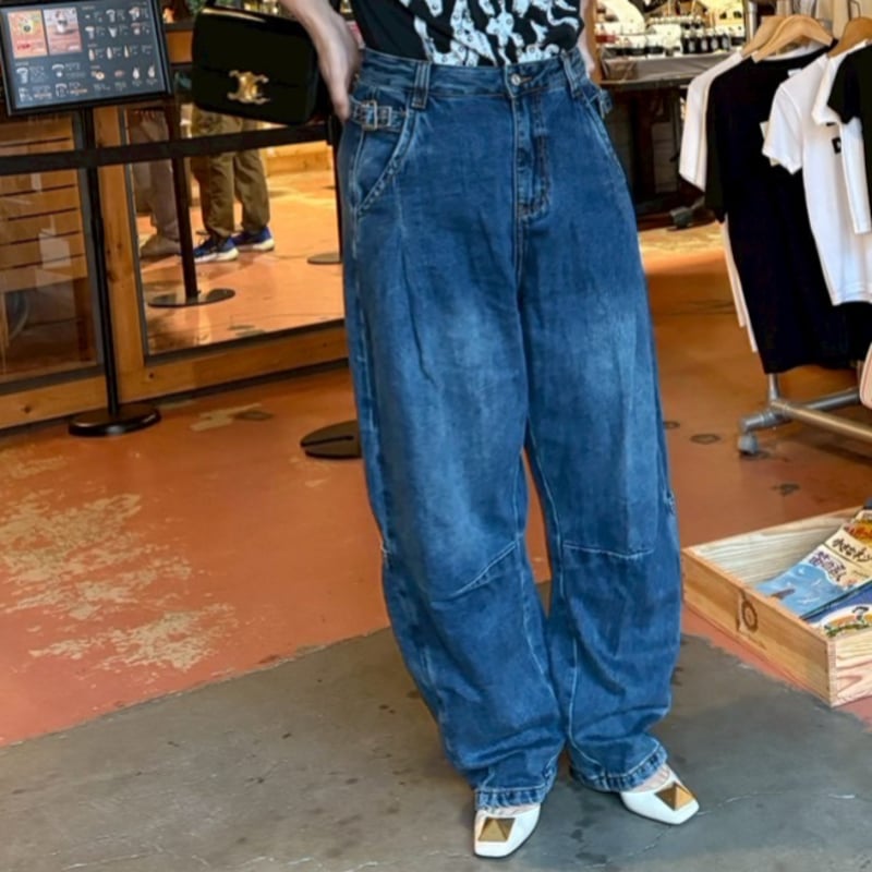 paulinebleu サイドベルトデザインコクーンワイドデニムパンツ Mサイズ