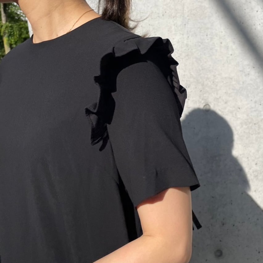 美品　anana 速乾プチフリルシンプルAライン半袖マキシワンピース 定番・再販】速乾プチフリルシンプルAライン半袖マキシ