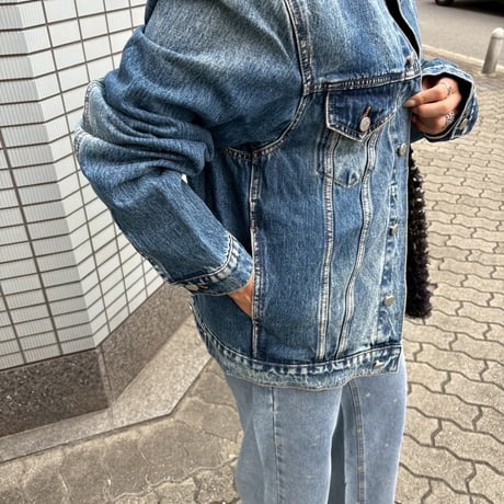 ノーカラーデニムオーバージャケット(ブルー)