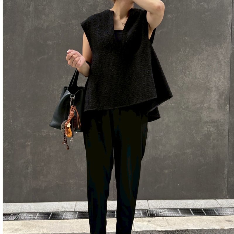 Vネックツイードベスト(ブラック) | myinemy's STORE