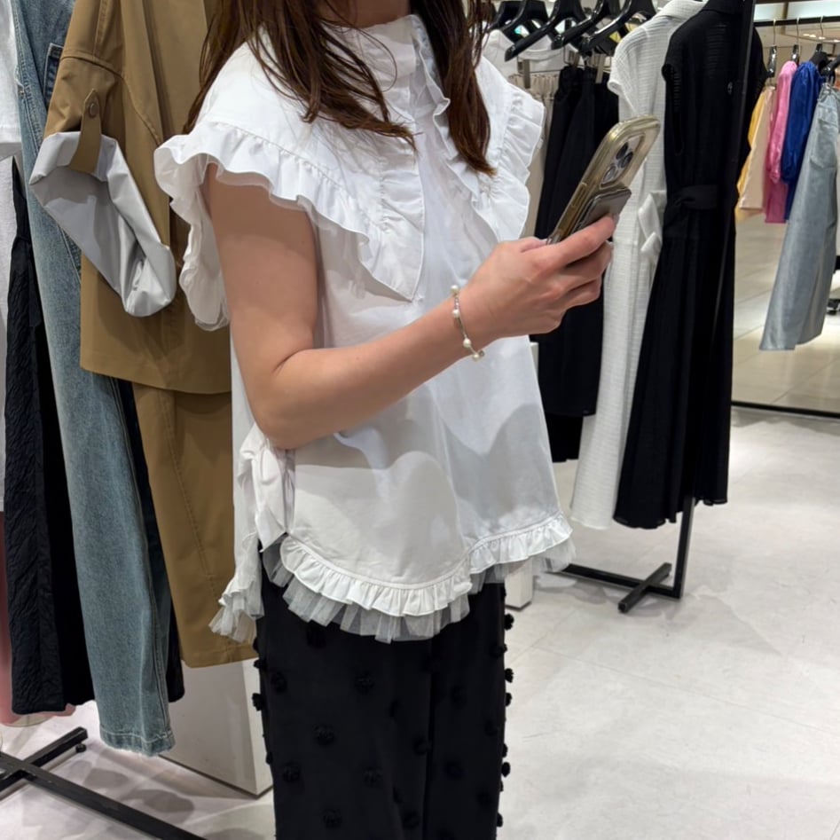 2way襟ダブルフリルトップス(ホワイト) | myinemy's STORE