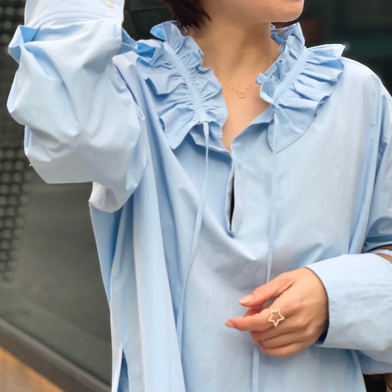 2wayネックフリルブラウス(ブルー) | myinemy's STORE