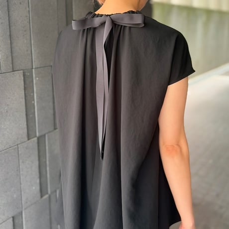 2wayリボン付き接触冷感&UVカットトップス(ブラック)