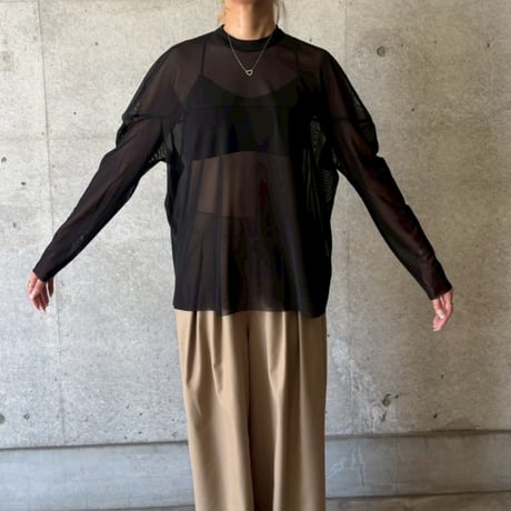 メッシュニットデザイントップス(ブラック)