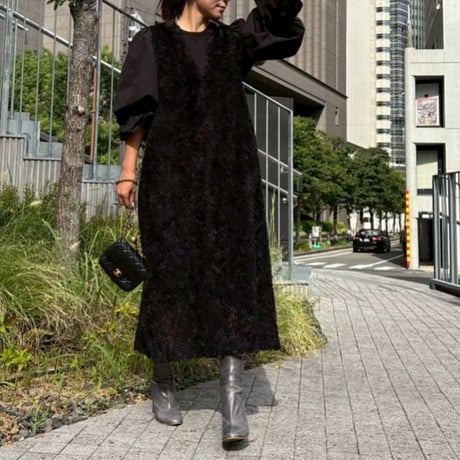 カットソー×布帛キャンディースリーブトップス(ブラック)