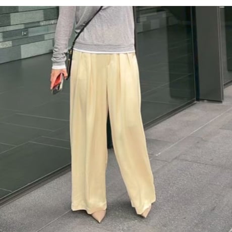 サテンハイウエストストレートパンツ(イエロー)