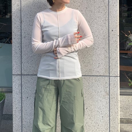 メッシュニットクルーネックトップス(アイボリー)