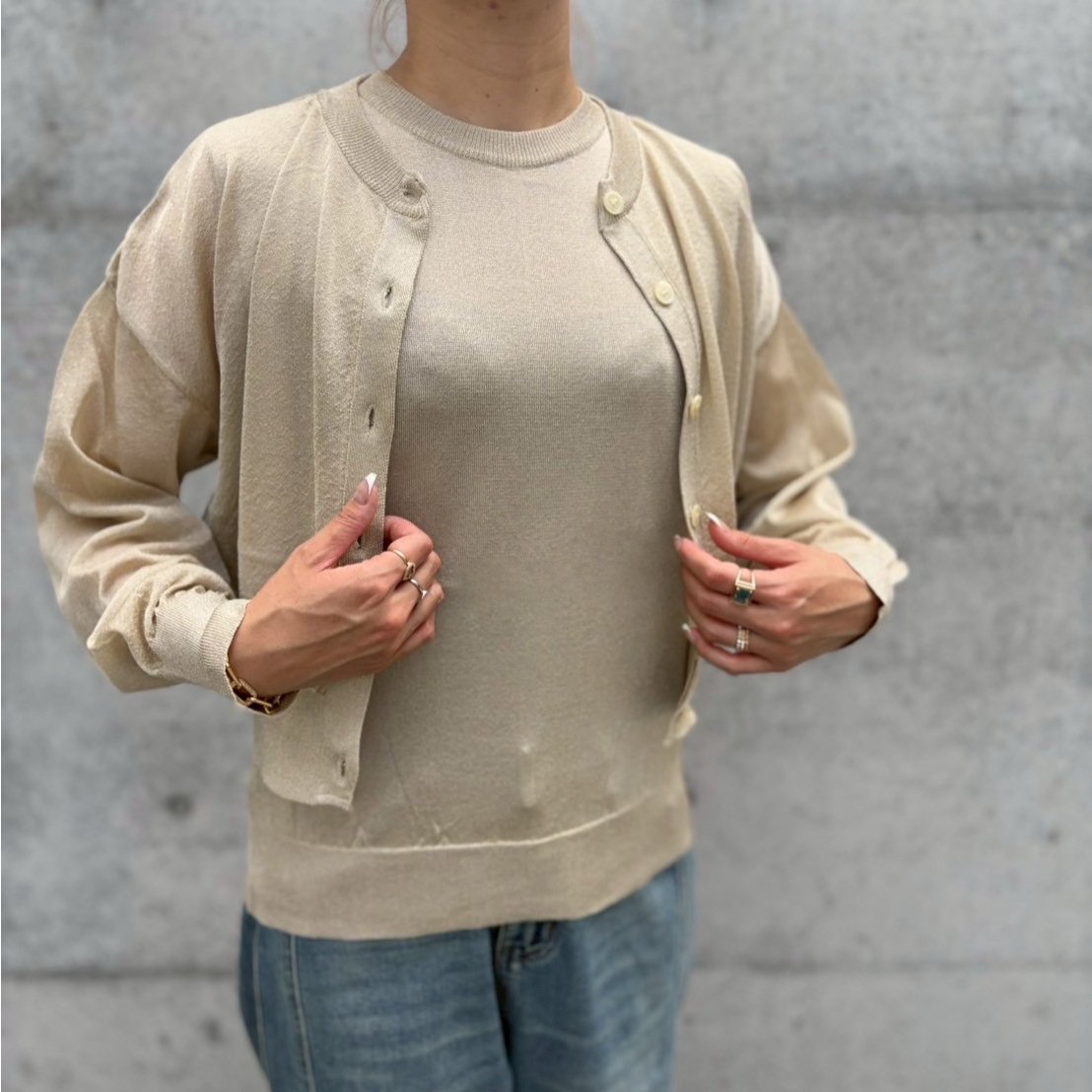 クルーネックラメカーディガン(ゴールド) | myinemy's STORE