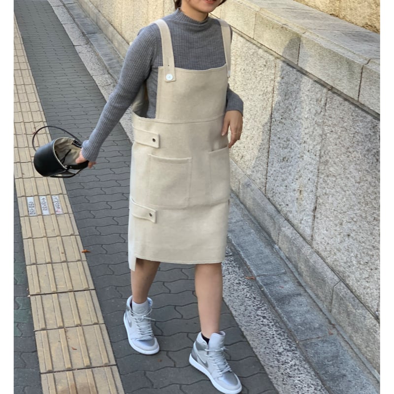 MYINE マイン ウールデザインワンピース グレー ウールデザイン