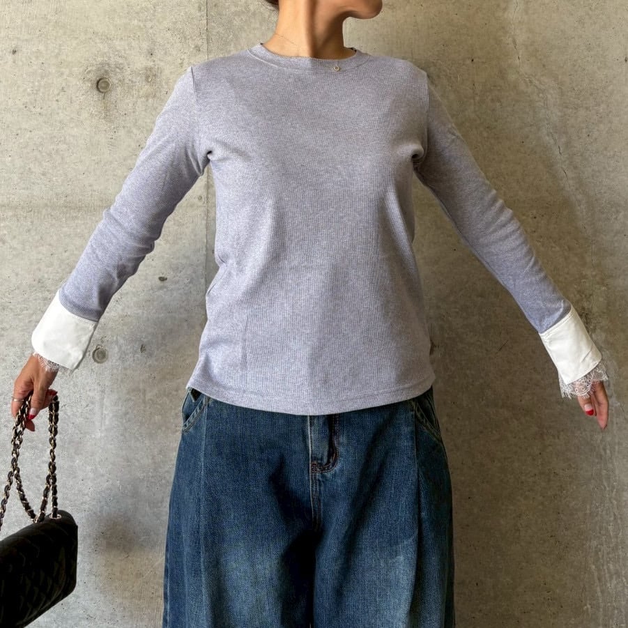 【関税込み】Dries Van Noten グレー レイヤード 長袖トップス おすすめ！】Dries Van Noten グレー レイヤード 長袖トップス