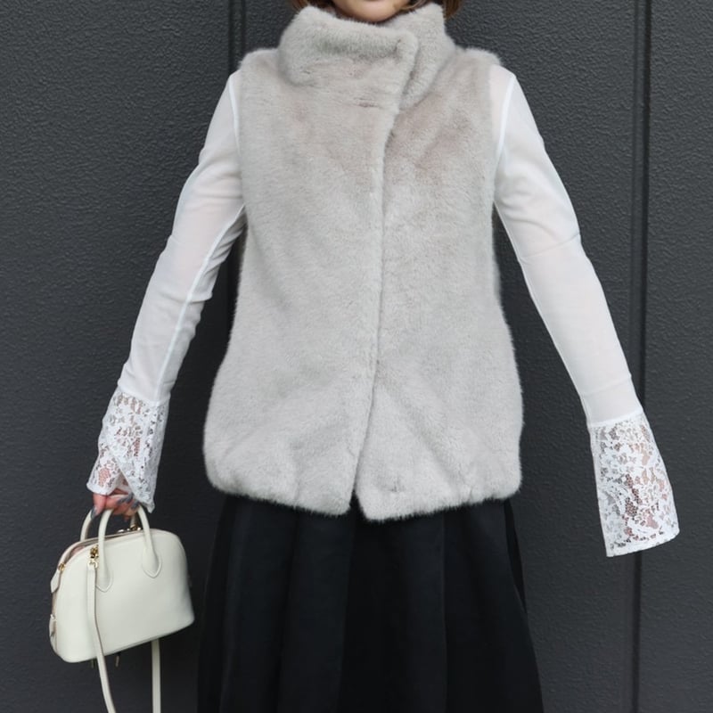 ハイネックファーベスト(ライトグレー) | myinemy's STORE