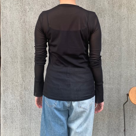メッシュニットクルーネックトップス(ブラック)