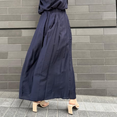 【SETUP対応】ビーガンシルクシアーボリュームパンツ(ネイビー)