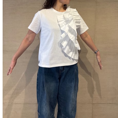 アシメフリルドッキングTシャツ(ホワイト)
