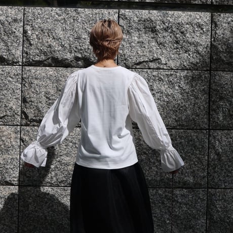 カットソー×布帛キャンディースリーブトップス(ホワイト)