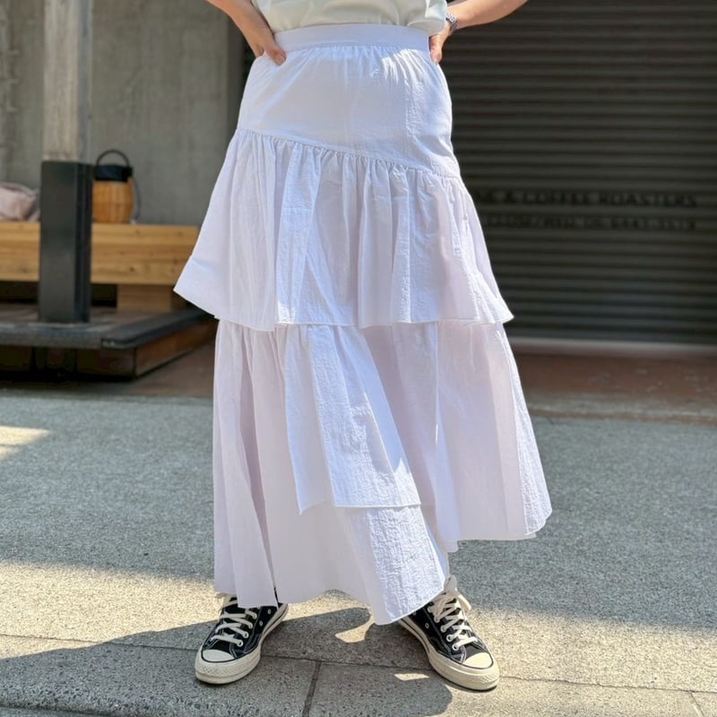 ランダムティアードボリュームスカート(ホワイト) | myinemy's STORE