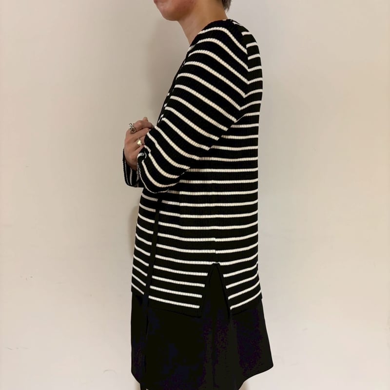 ドゥロワー カシミア オフホワイト黒ボーダーニットセーター バックリボン セール】 【スタイリストコラボ・洗える】ウールミラノボーダー