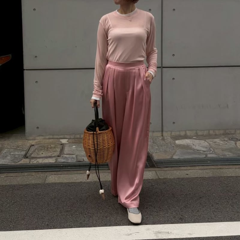 サテンハイウエストストレートパンツ(ピンク) | myinemy's STORE