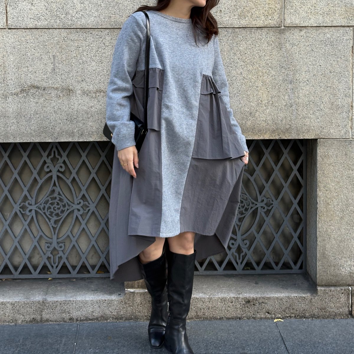 【ひなこ✨】アンミヌUNMINOU ドビーニットドッキングワンピースグレー ドッキングニットワンピース(グレー) | myinemy's STORE