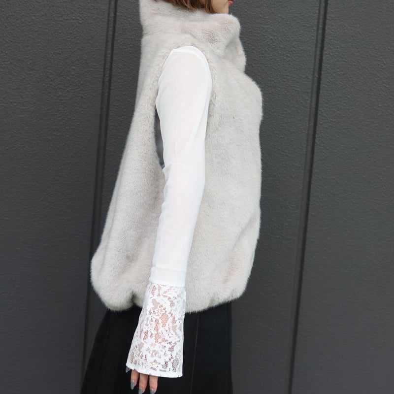 ハイネックファーベスト(ライトグレー) | myinemy's STORE