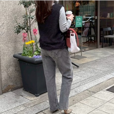 フリンジポイントリボンベストトップス(ブラック)