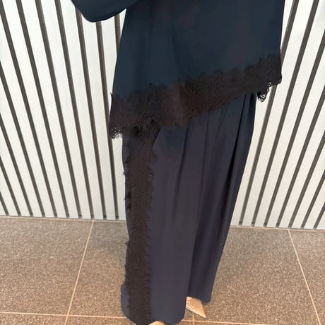 【SETUP対応】サイドレースハイウエストストレートパンツ(ネイビー)