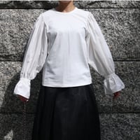 カットソー×布帛キャンディースリーブトップス(ホワイト)