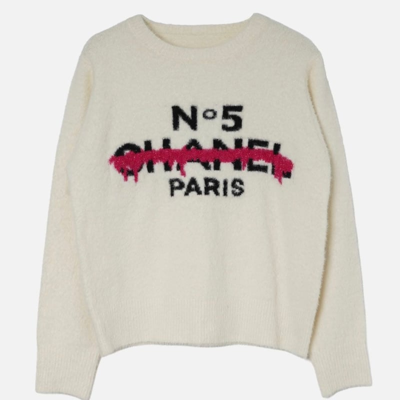 パロディユニセックス cラメシャギーニット(ホワイト・ブラック