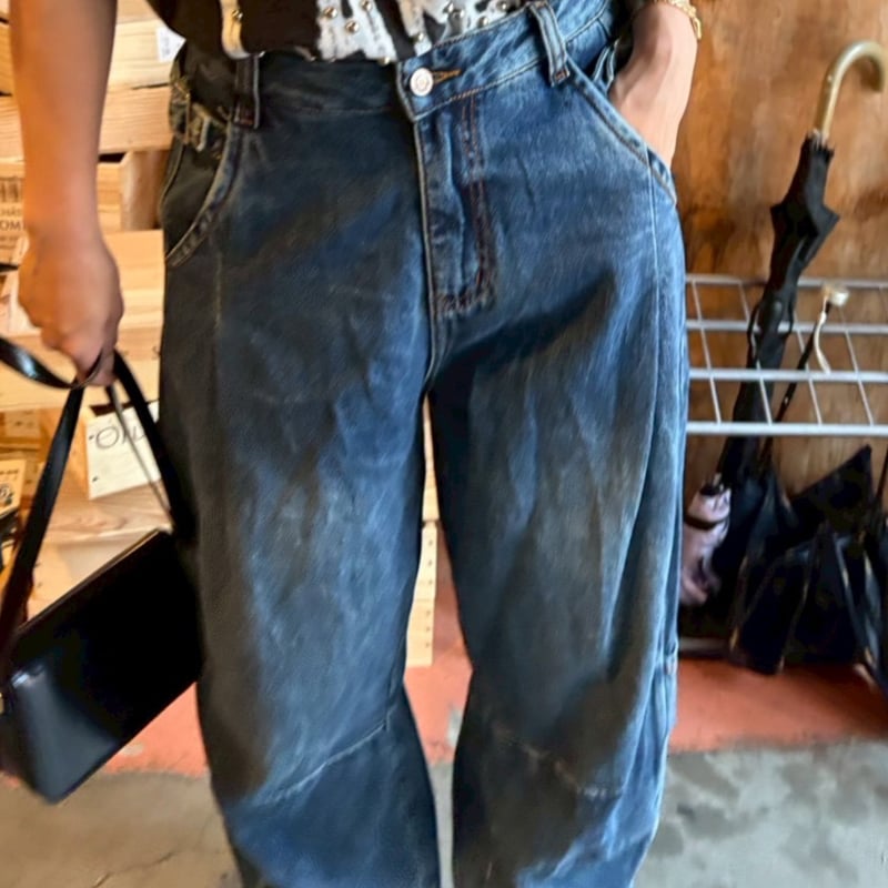 サイドベルトコクーンワイドデニム | myinemy's STORE