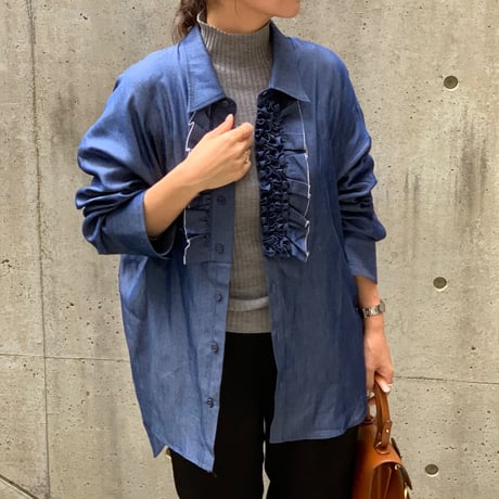 placket フリルブラウス(デニム)