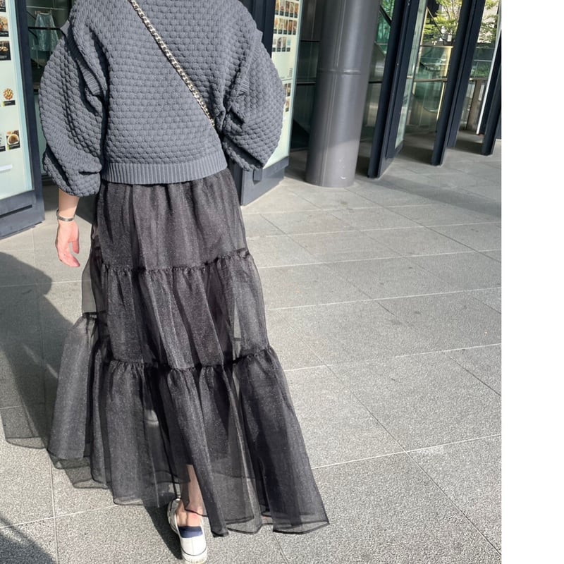 シアーオーガンジーティアードスカート(ブラック) | myinemy 