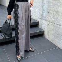 サイドレースタックワイドパンツ(グレー)