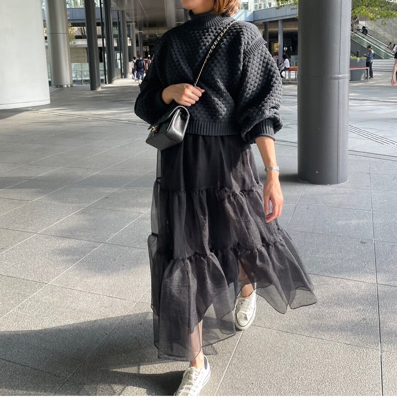 シアーオーガンジーティアードスカート(ブラック) | myinemy 