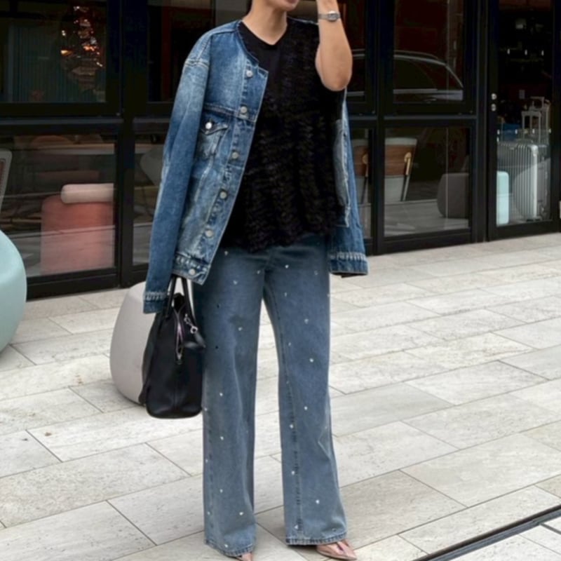 ノーカラーデニムオーバージャケット(ブルー) | myinemy's STORE