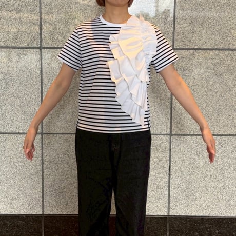 アシメフリルドッキングTシャツ(ボーダー)