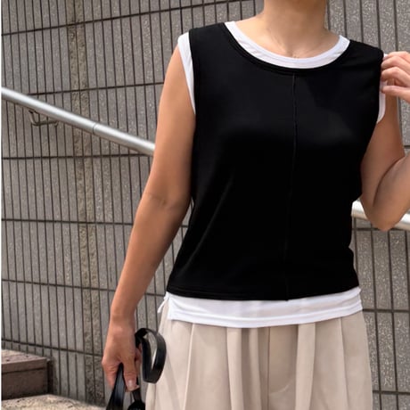 レイヤードライクタンクトップ(ブラック)