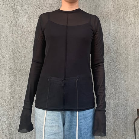 メッシュニットクルーネックトップス(ブラック)