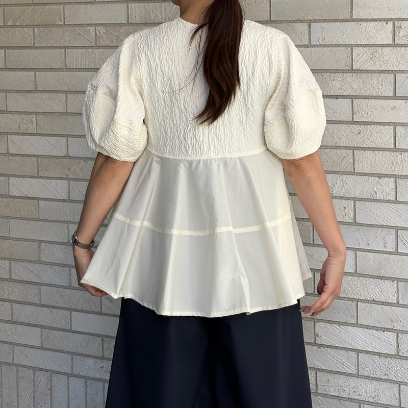 ジャガード切替ペプラムブラウス(オフ） | myinemy's STORE