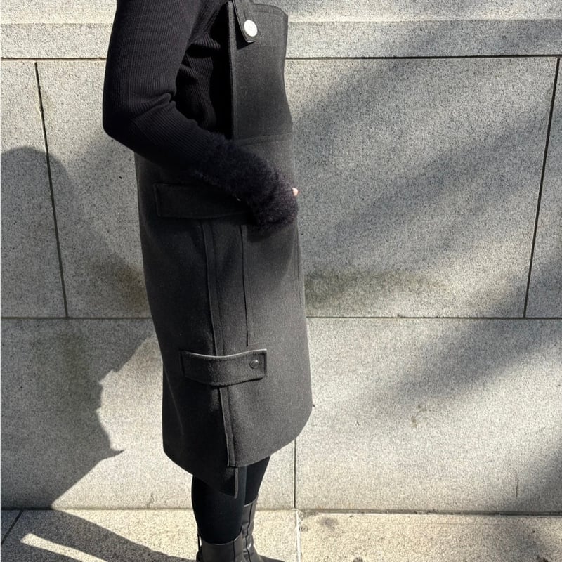 MYINE マイン ウールデザインワンピース グレー｜ウールデザイン