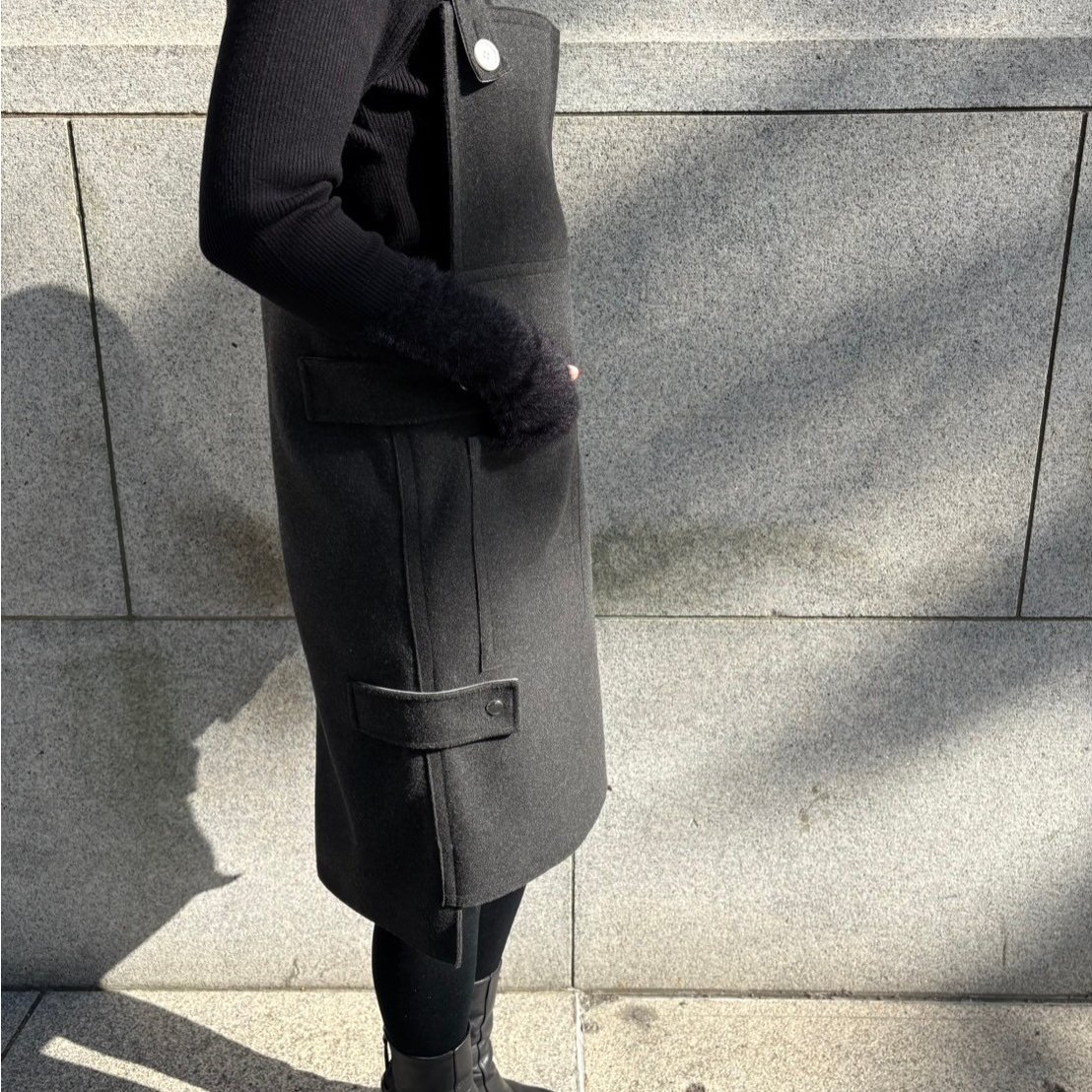 MYINE マイン ウールデザインワンピース グレー ウールデザイン