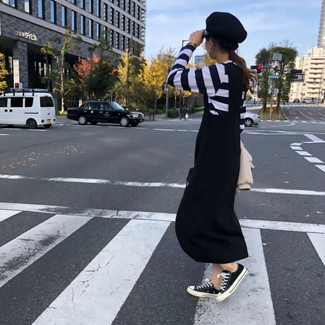 VサスペンダーAラインロングワンピース