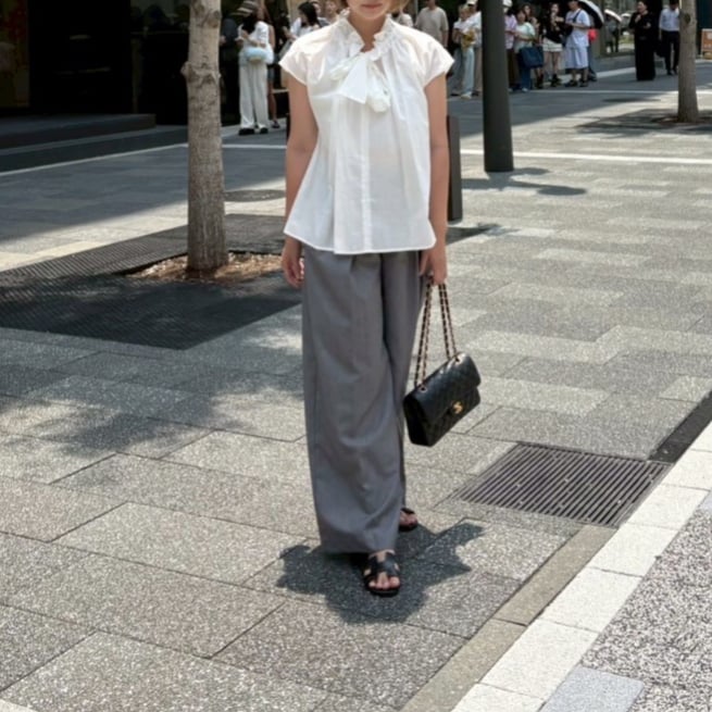 タックストレートワイドパンツ(グレー) | myinemy's STORE
