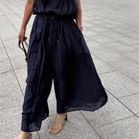 【SETUP対応】ビーガンシルクシアーボリュームパンツ(ネイビー)