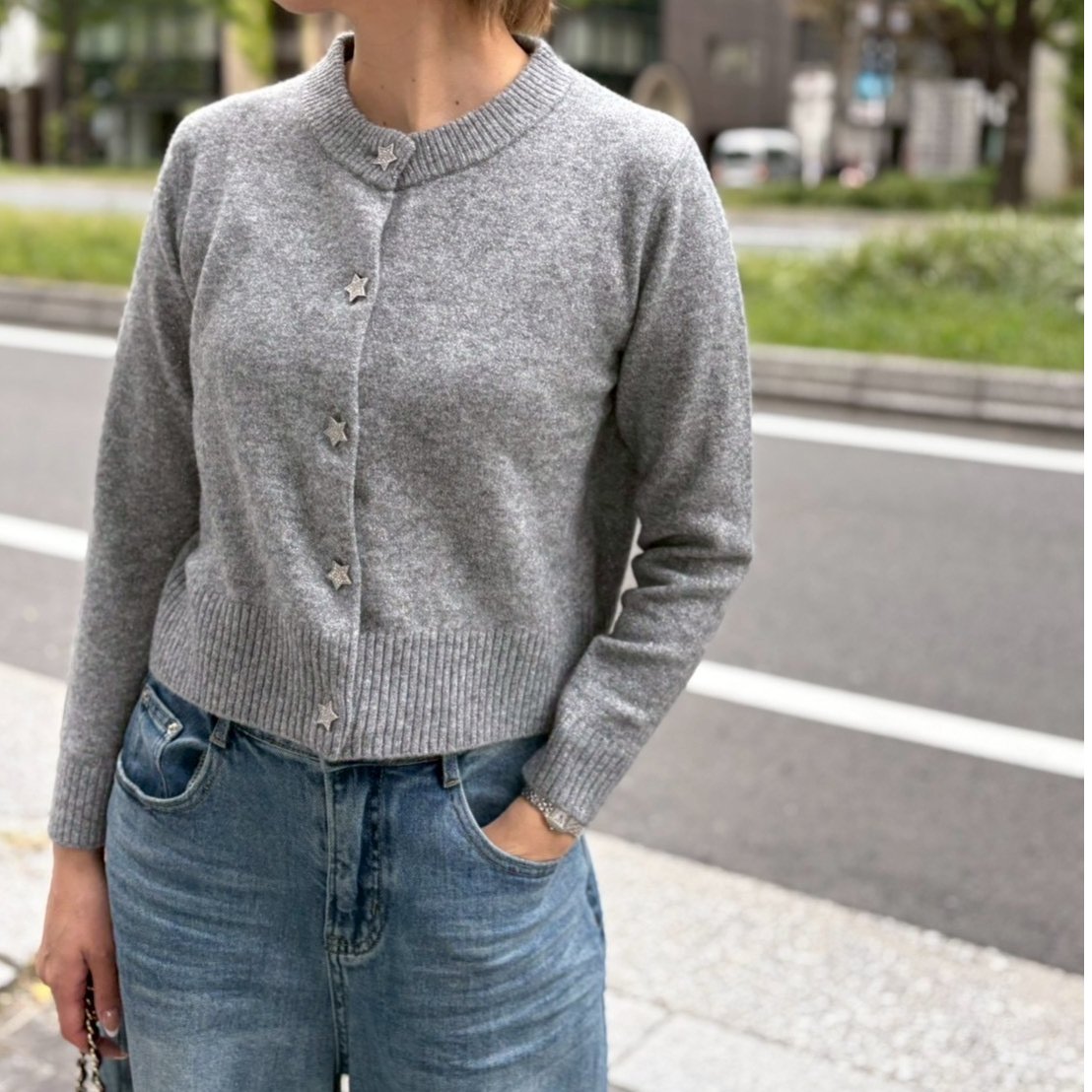 スターボタンニットカーディガン(グレー) | myinemy's STORE