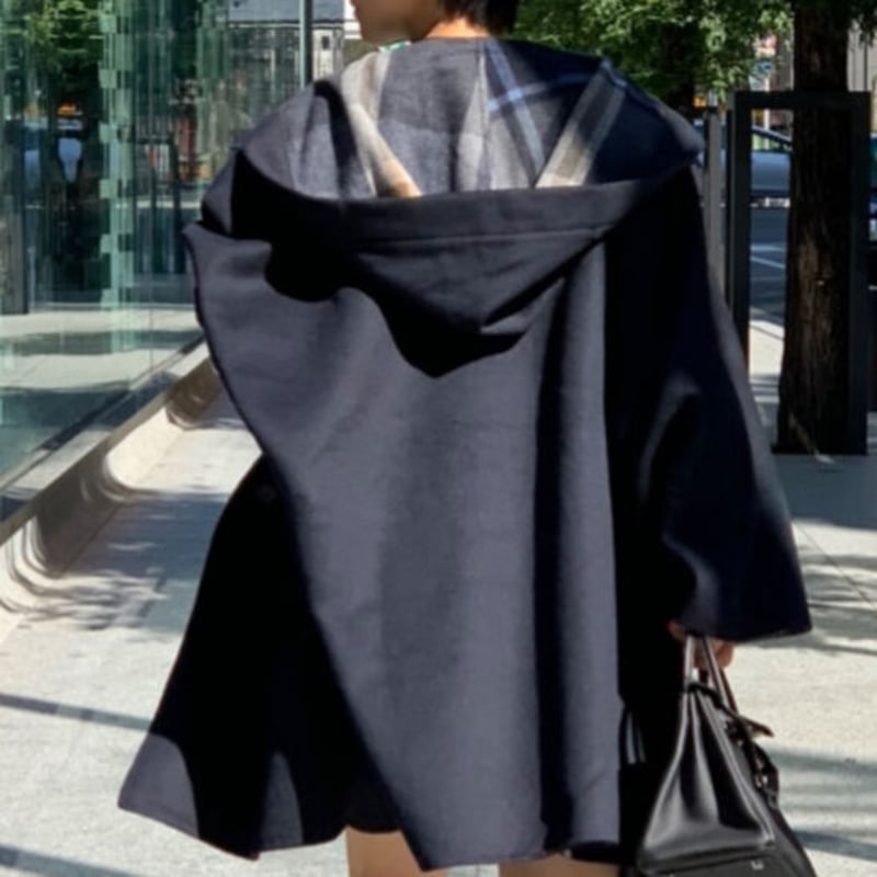 バックパターンチェックフードコート(ダークネイビー) | myinemy's STORE