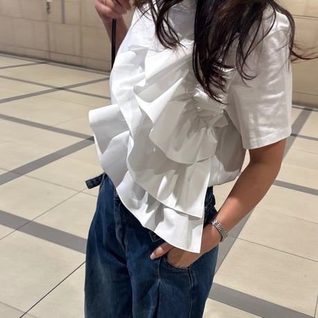 アシメフリルドッキングTシャツ(ホワイト)