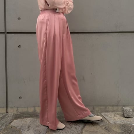 サテンハイウエストストレートパンツ(ピンク)