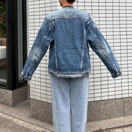 ノーカラーデニムオーバージャケット(ブルー)